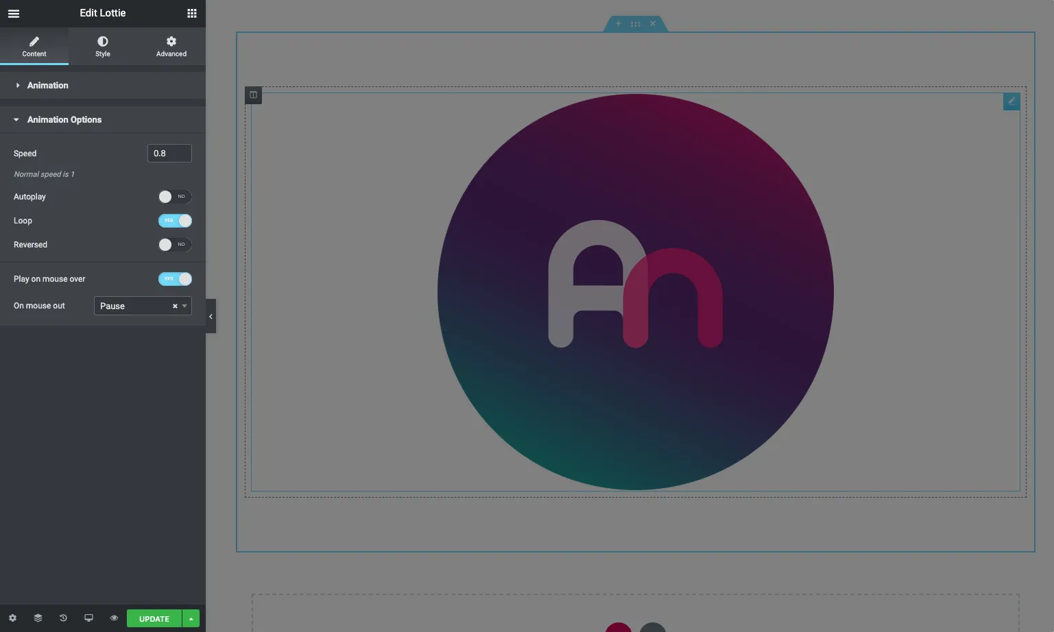 Animation options in the Elementor panel