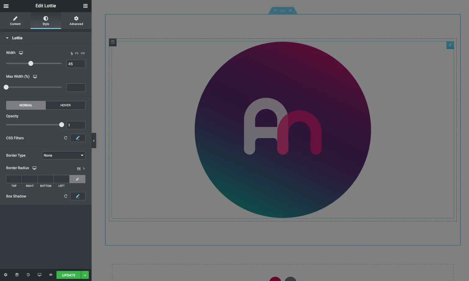Style and sizing controls for the widget